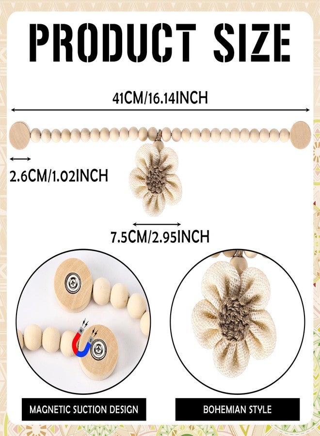 Fiwochic 2 Pcs Beaded Sunflower Magnetic Curtain Tiebacks Boho Wooden Curtain Tie Backs for Farmhouse Curtains Holders for Bedroom Decor Baby Nursery Decor for Home Office(Linen,Classic Style) - Image 2